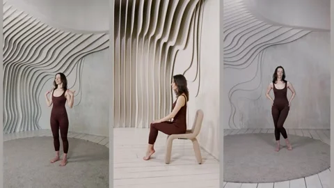 Posing training A woman performs a position with her arms moving in front   스톡 동영상 313874000