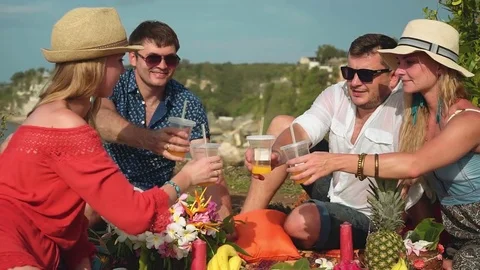 Posing for video - clinking glasses several times Stock Footage 77955009