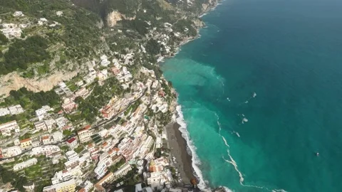 Positano Italy side view drone pan Stock Footage 238090601