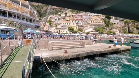Positano - Pier and Beach View with Boats from Boat Stock Footage 342113501