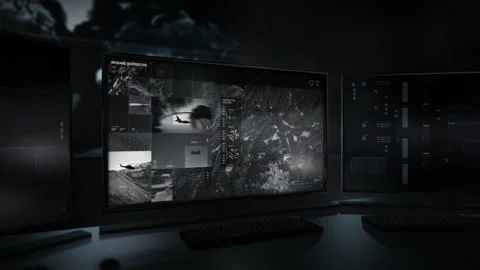 Position Of Enemy Army Base Discovered By Advanced Radar Analyzing Warfare Area Stock Footage 197343147