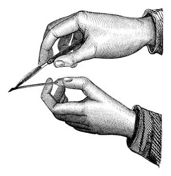 Position of the knife and grooved in the simple incision from within outwards Stock-Illustration