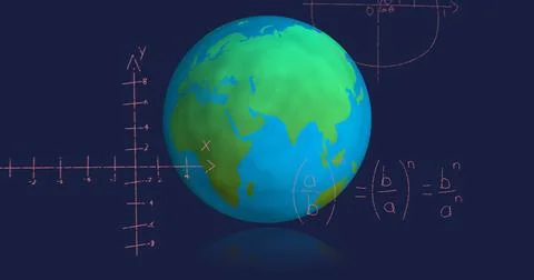 Positioning 3D Earth globe rotating in digital illustration, with Cartesian Stock Photos