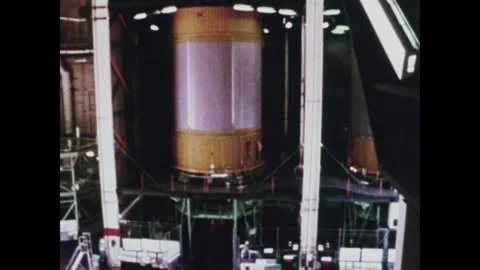 Positioning and fitting of the tank assembly for the Saturn third stage Video stock 297182955