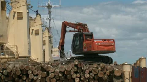 Positioning Logs on ship Stock Footage 18044225