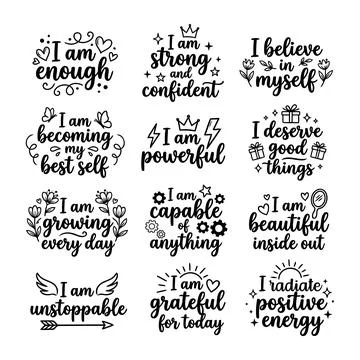 Positive Affirmation Quotes Typography Collection for Self Love Stock Illustration