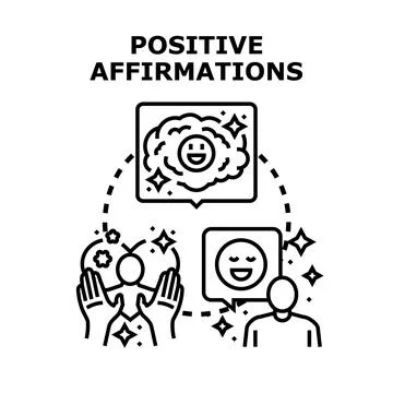 Positive affirmations promoting well being and happy thoughts Stock Illustration