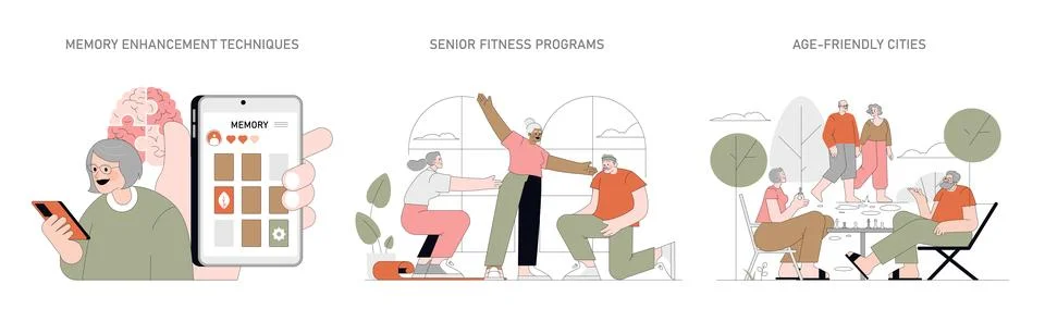 Positive Aging. Flat Vector Illustration Stock Illustration