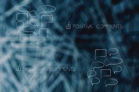 Positive and negative comments with speech bubbles and captions イラスト素材