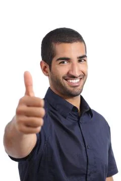 Positive arab man gesturing thumbs up Stock Photos