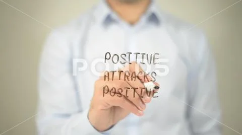 Positive Attracts Positive , Man Writing On Transparent Screen