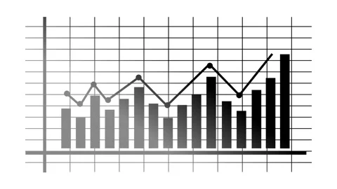 Positive Bar Chart with Line Graph Overlay, Growing business bar chart with.. Stock Footage 304250169
