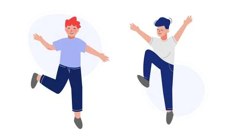 Positive Boy Jumping with Joy and Excitement Rejoicing Vector Set Stock Illustration