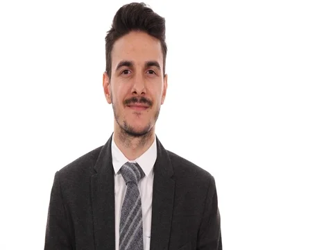 Positive Business Man Looking Camera Presentation Thumb Up Sign Studio Interior Stock Footage