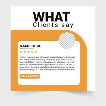 Positive client testimonial box with star rating and profile picture Stock Illustration