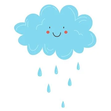 Positive cloud vector illustration in flat style. Sticker cloud with rain. Cl Stock Illustration