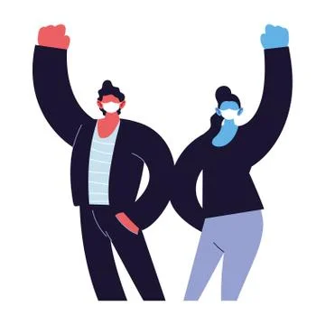 Positive couple using face masks Stock Illustration