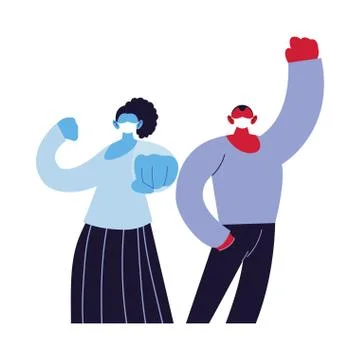 Positive couple using face masks Stock Illustration