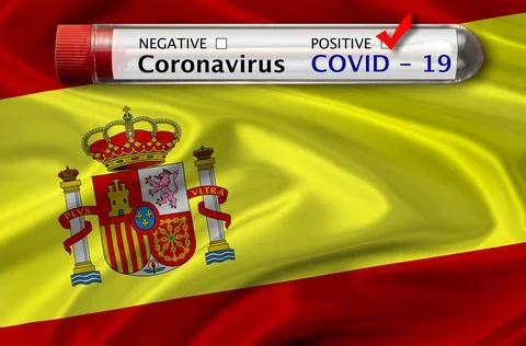 Positive Covid test on the background of the Spain flag Illustrazione stock