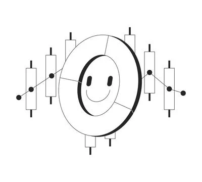 Positive donut piechart and candlestick chart data line onboarding illustration イラスト素材