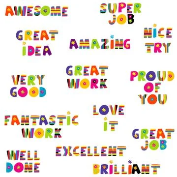 Positive feedback messages in colorful pattern Stock Illustration