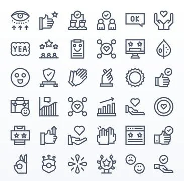 Positive Feedback Vector Icon Set with 36 Bold Line 128x128 Display Perfect.. Illustrazione stock