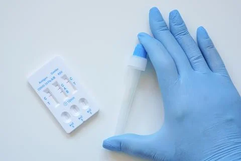 Positive Flu A result on a rapid test for COVID-19, Flu A B, and RSV Stock Photos