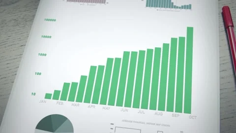 Positive graph develops on a piece of paper on an office table. Digital graph an 動画素材 130316658