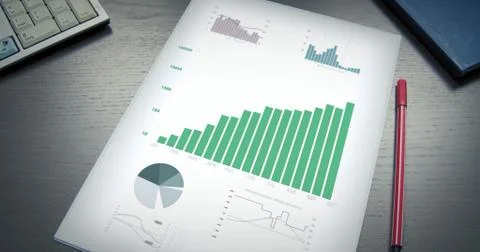 Positive graph develops on a piece of paper on an office table Stock Illustration