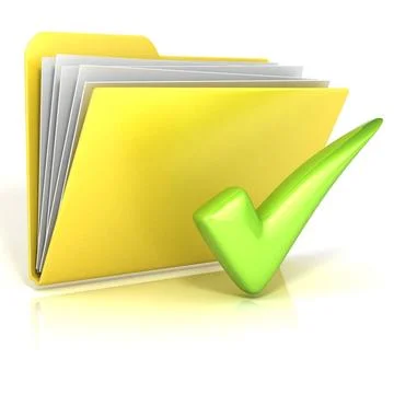 Positive, green check mark folder icon, 3D Positive, green check mark fold... Stock Photos
