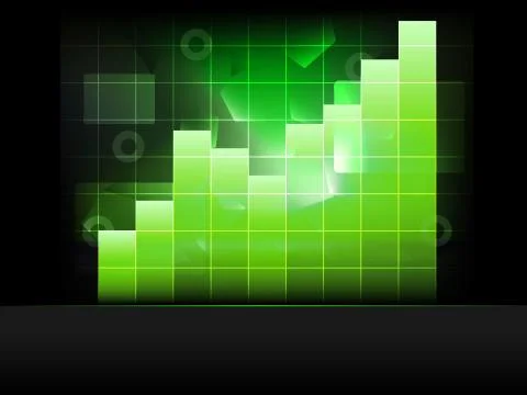 Positive green graph with columns in grid vector template illustration Illustrazione stock