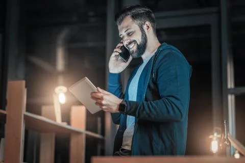 Positive IT guy having conversation Stock Photos