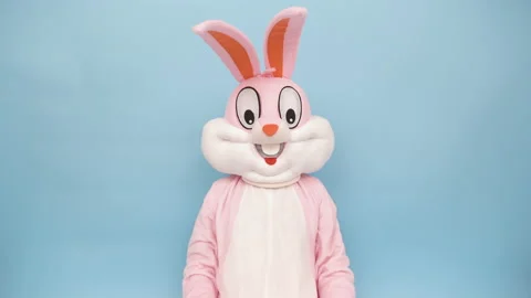 Positive man or kid chess player plays move chess piece. Easter bunny or rabbit Stock Footage 148403292
