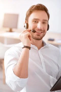 Positive man using tablet Stock Photos