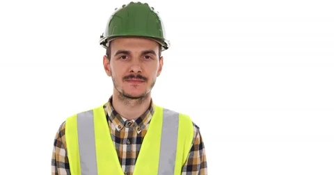 Positive Master Engineer Male Convinced Look Camera Satisfied Employment Ok Sign Stock Footage 75858787