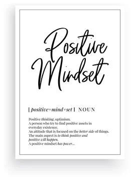 Positive mindset definition, vector. Minimalist poster design, noun description Stock Illustration