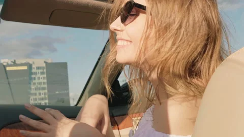 Positive model riding and having fun at sunglasses Stock Footage 146108518