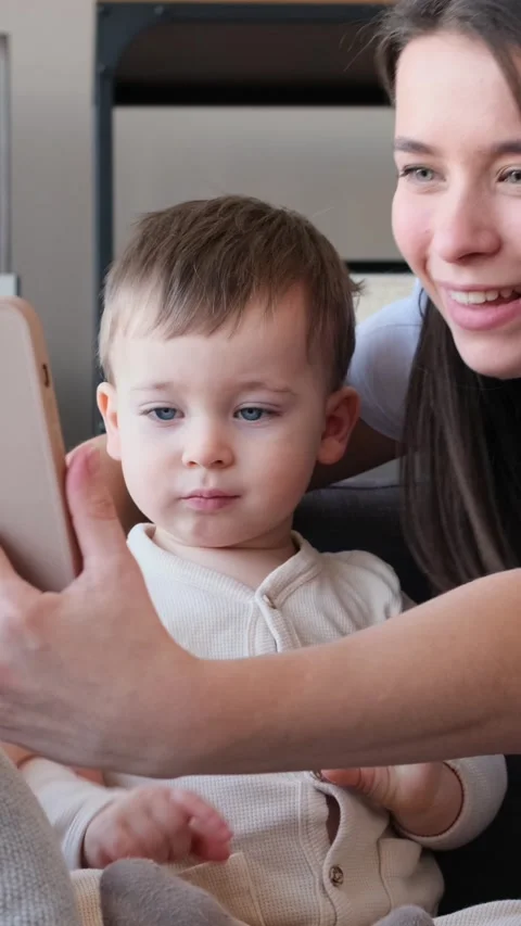 Positive Mother And Little Son Using Stock Video Pond5