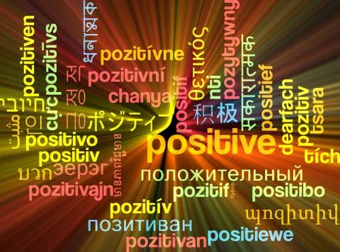 Positive multilanguage wordcloud background concept glowing Stock Illustration