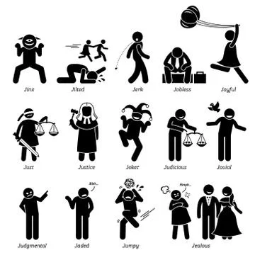 Positive Negative Neutral Personalities Character Traits. Stick Figures Man Icon Stock-Illustration