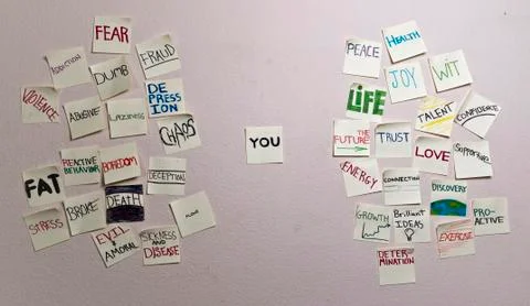 Positive negative sticky notes Foto stock