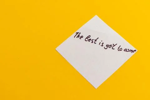 Positive note with an inspiring message on a bright yellow background Stock Photos