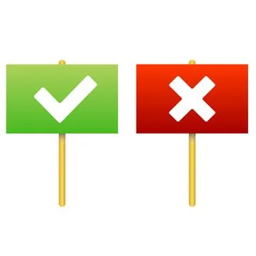 Positive or negative posters. Vector illustration. Select yes and no check .. Stock Illustration