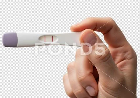 Positive pregnancy test held in hand, isolated on transparent background PSD Template