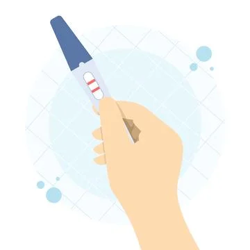 Positive pregnancy test vector illustration with two lines in woman's hand 스톡 일러스트
