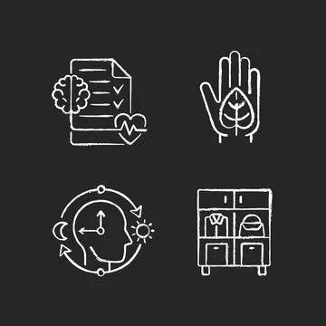 Positive progress in life chalk white icons set on dark background Stock-Illustration