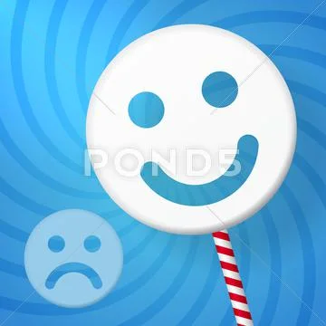 Positive smiley better than negative on blue background Stock Illustration
