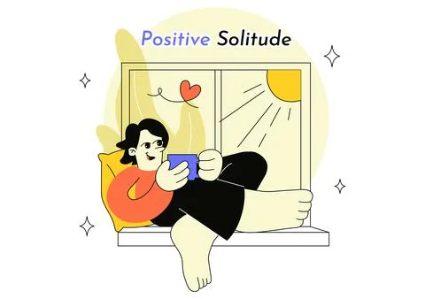 Positive Solitude Vector Illustration Featuring Peaceful Person Enjoying Qu.. Stock Illustration