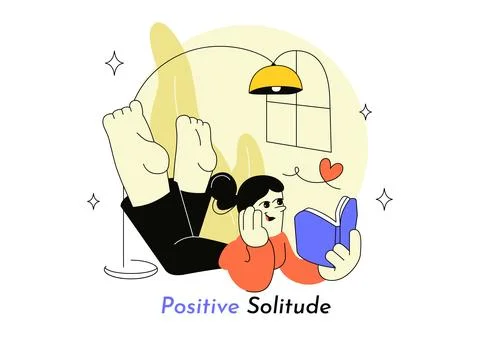Positive Solitude Vector Illustration Featuring Peaceful Person Enjoying Qu.. Stock Illustration