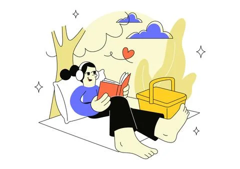Positive Solitude Vector Illustration Featuring Peaceful Person Enjoying Qu.. Stock Illustration